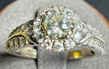 1 cttw Round Cut Diamond Halo Pave Engagement Ring 14k White Gold Size 7.25 GSI