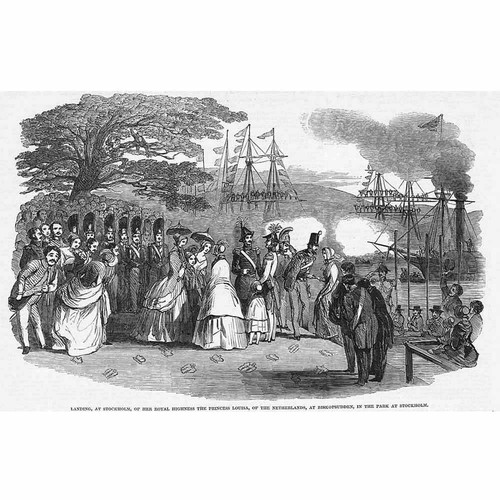 STOCKHOLM Princess Louise of Netherlands landing at Biskopsudden -Old Print 1850