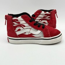Vans Toddler Racing Red Ferocious Flame Sk8-Hi Zip tennis Shoes Unisex size 5