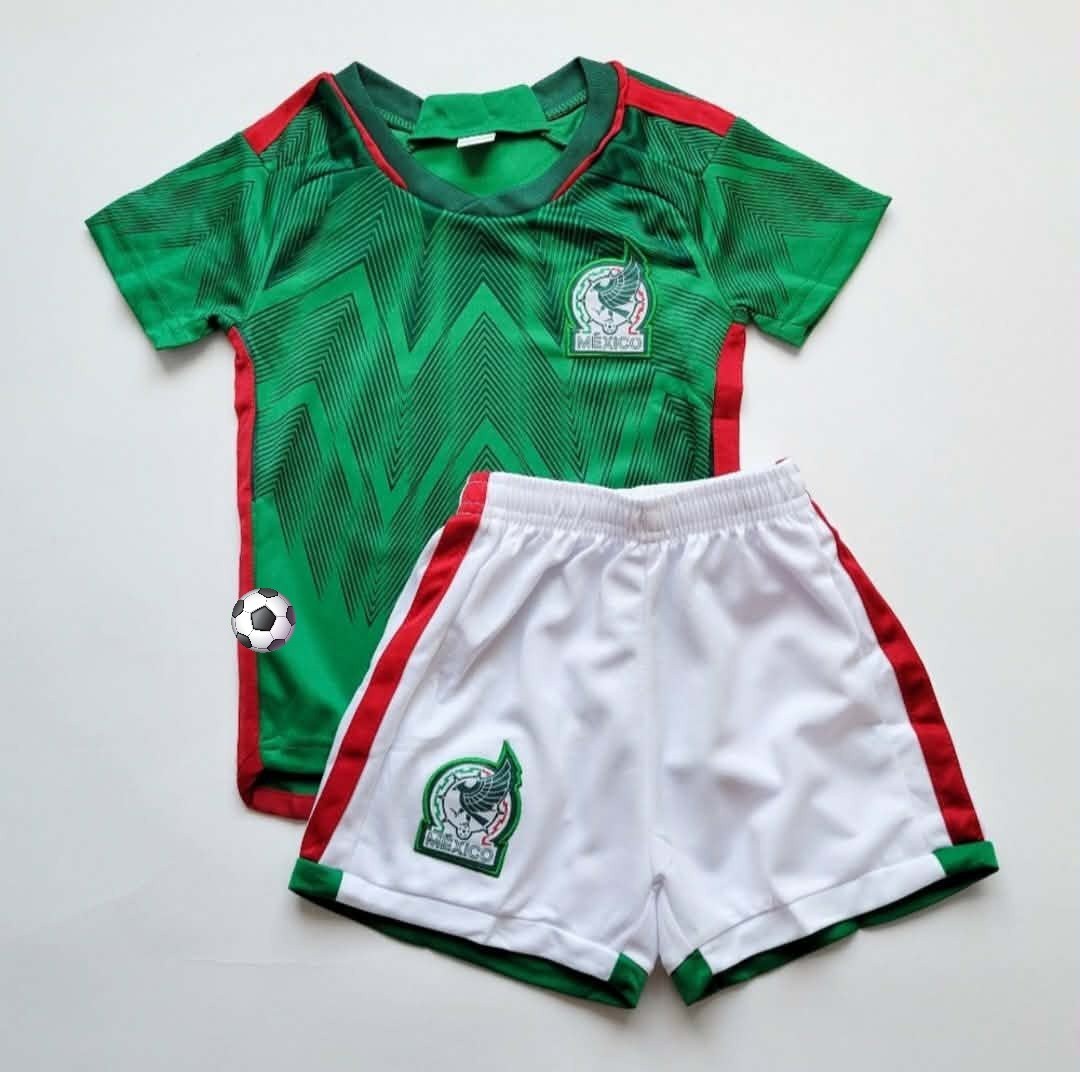 Kid's jersey green colo Futbol Jersey, Mexico  Soccer uniform, Top & shorts