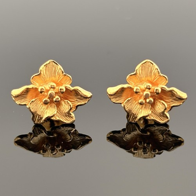 #ad #ad Petite Hibiscus Flower Stud Earrings 22k Yellow Gold $830.00
