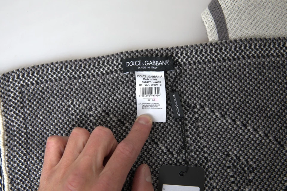DOLCE & GABBANA Bufanda Gris Cachemira Tejido Abrigo Chal Flecos 206cm x28cm 620usd Foto 4 de 4