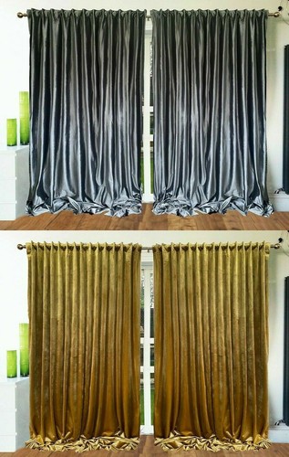 Plüsch Samtvorhänge Bleistift Plissee Überschrift Band dick lang gefüttert Senfgrau - Bild 1 von 12