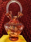 FENTON Cranberry Poppies Basket 95th Anniversary Glass Legacy Collection