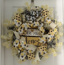 Summer Bumble Bee Deco Mesh Wreath, Summer Wreath for Front Door