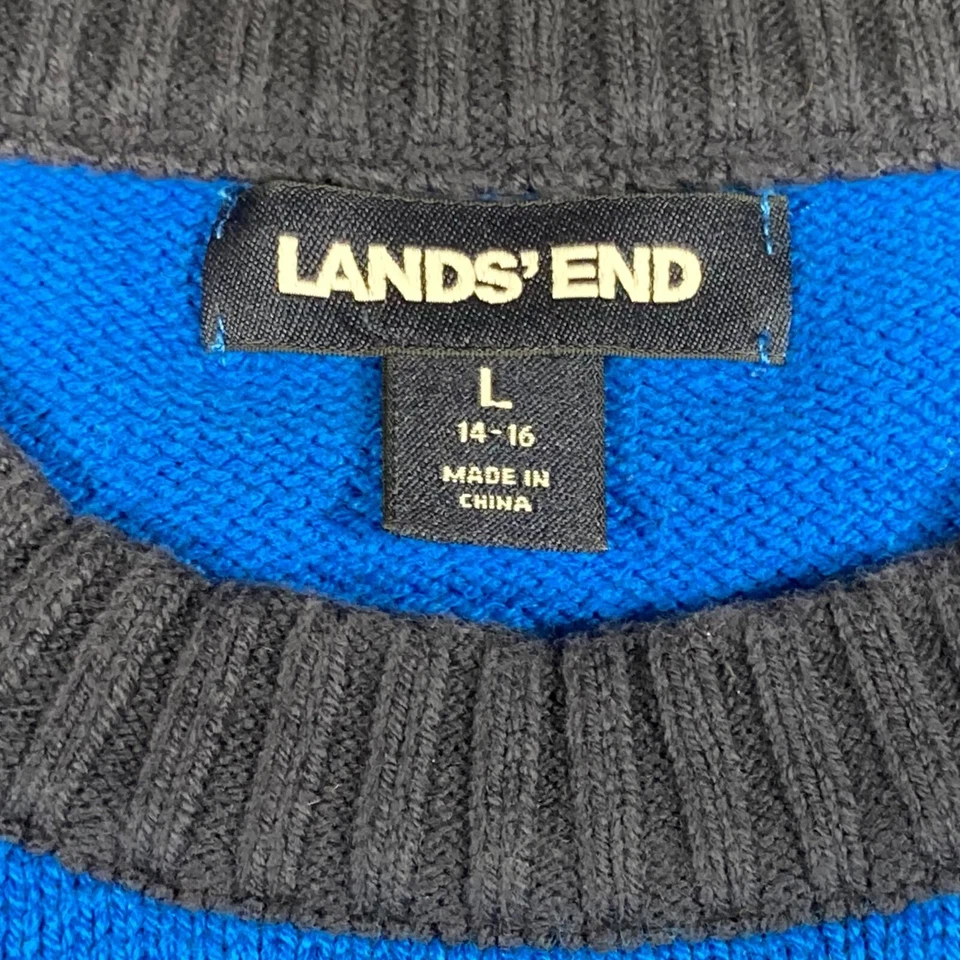 LANDS' END 男孩针织皇家蓝色和海军蓝套衫长袖毛衣 L 14-16 — 第 2/4 张图片