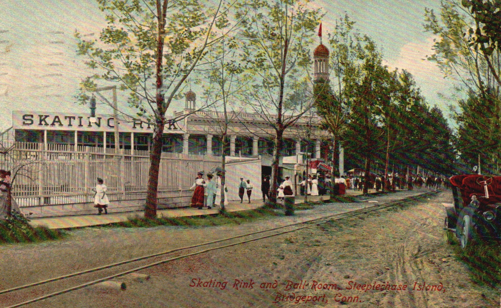 Postcard CT Bridgeport Skating Rink & Ballroom Steeplechase Island 1909