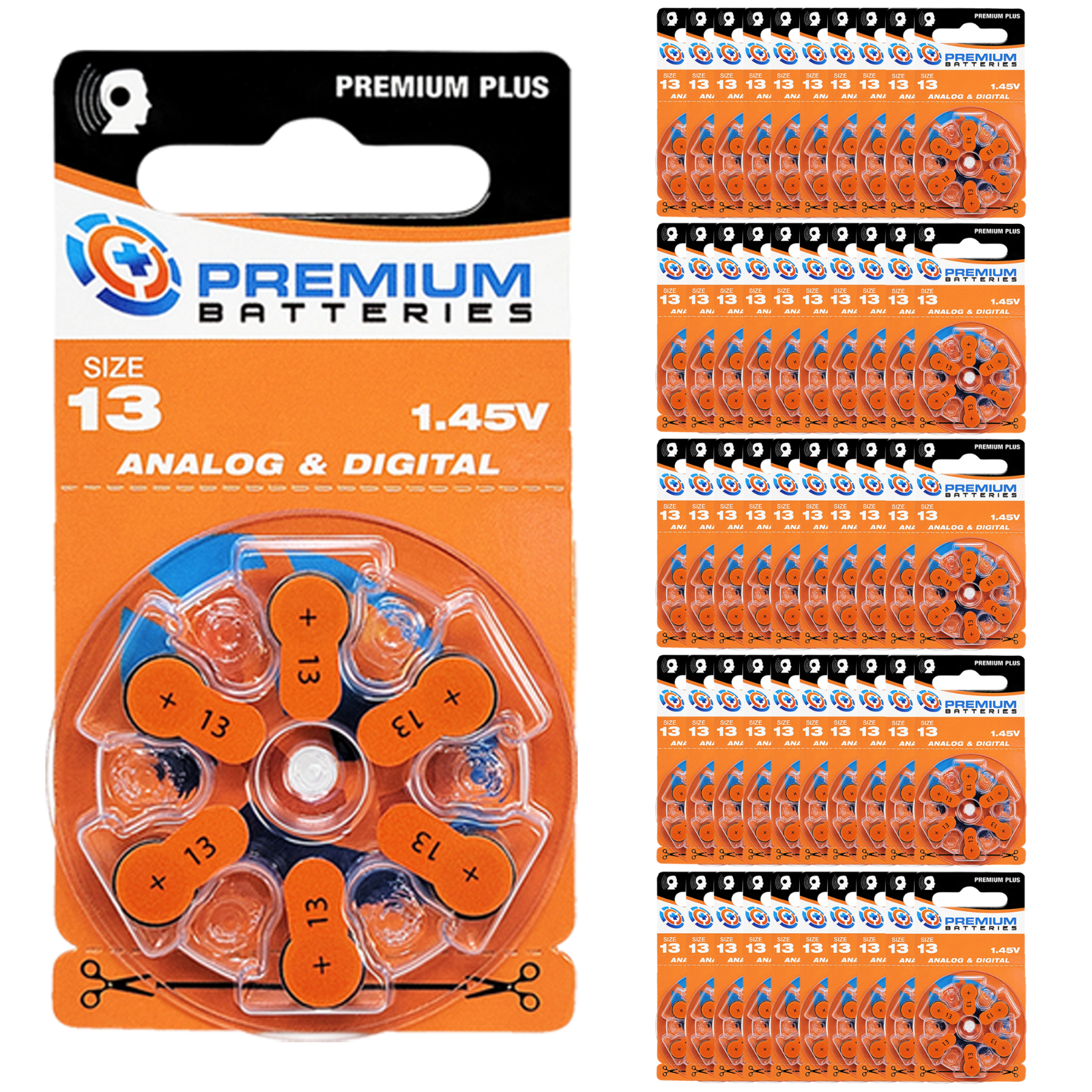Premium Batteries Size 13 ZA13 1.45V Hearing Aid Batteries Orange Tab (300 Pack)