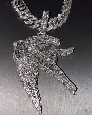 4Ct Round Cut Moissanite Unisex Bird Only Pendant 14K White Gold Plated