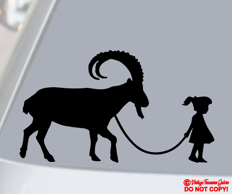 GIRL WALKING A IBEX Vinyl Decal Sticker Car Window Wall Bump