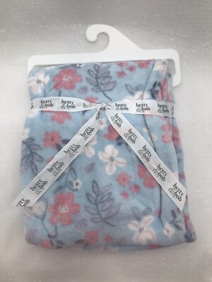 Betty & Bob Girls Floral Pink Blue Plush Baby Blanket Security Lovey Fleece NEW