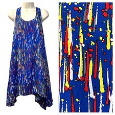 Sincerely Mary Sharkbite Hem Sleeveless A-Line Dress Blue Paint Splash Size M/L