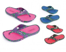 Ladies Lightweight Toe Post Floral Print Beach Pool  Slide On Sandals Flip Flops