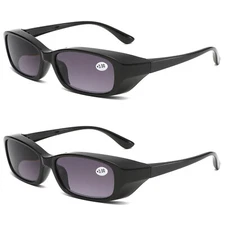 2 PK Mens Thick Frame Full Tinted Sun Readers Reading Sunglasses Safety Glasses