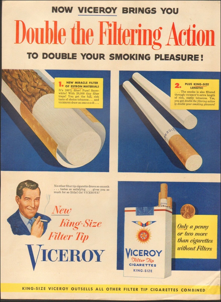 when were filter tip cigarettes introduced 1950's Vintage ad for Viceroy Filter Tip Cigarettes retro Tobacco 101420