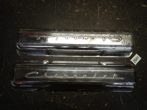 55 CHEVROLET SCRIPT CORVETTE 265 CHROME VALVE COVERS w STAGGER HOLES 56 57 58