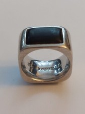Emporio Armani wunderschönes Sterlingsilber Siegelring/Ring mit schwarzem Onyx Größe T