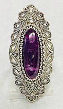 HSN Ottoman Sterling Silver Oval Amethyst Elongated Statement Ring Size 9