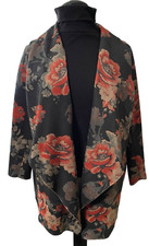 Chelsea Theodore Jacket Womens Faux Leather Dark Gray Floral Open Size 1x
