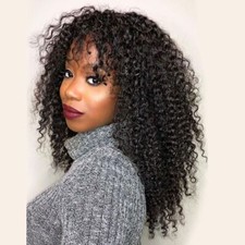 Curly Human Hair Wigs With Bangs Full Machine Made No Lace Curly Fringe Wig