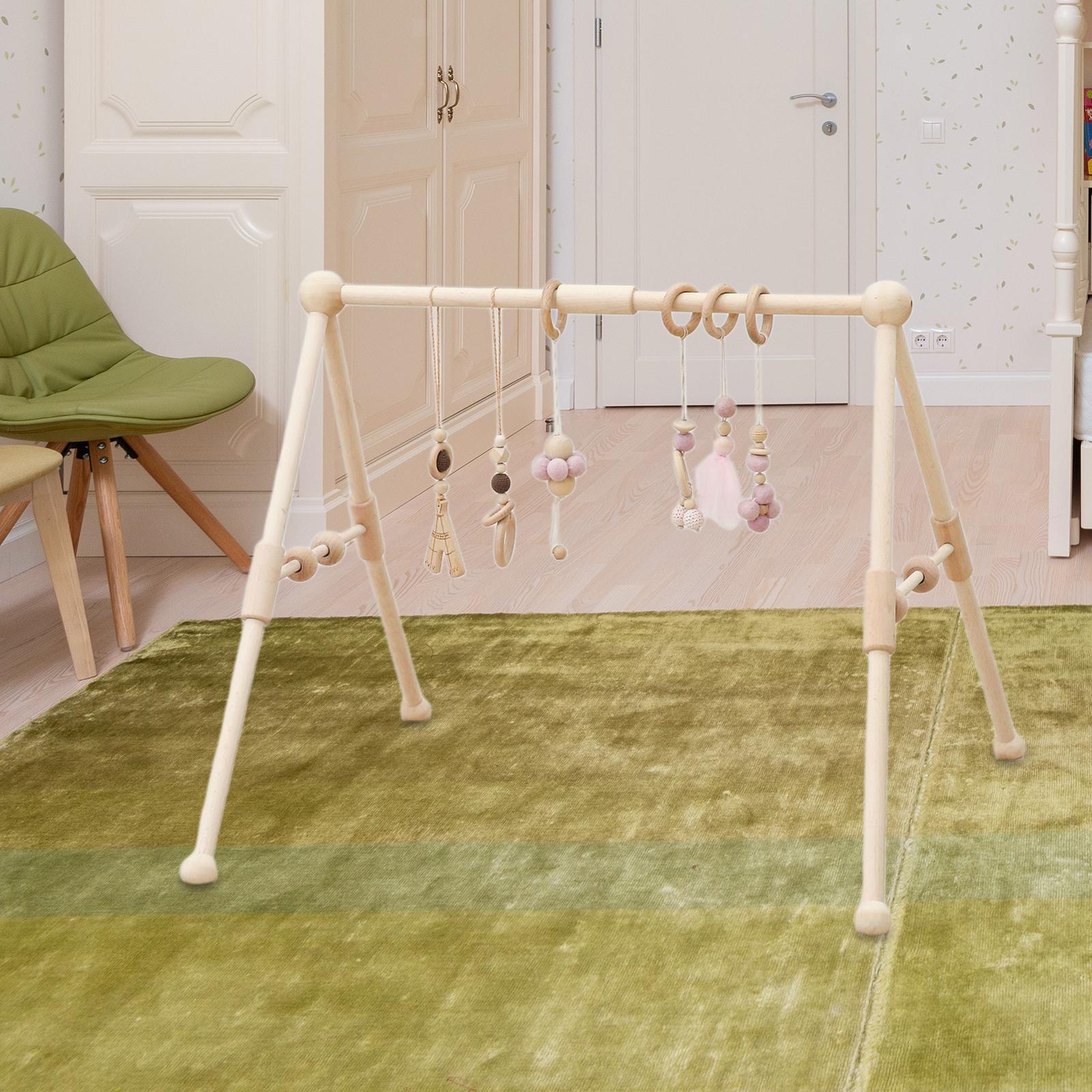 Baby Gym Frame Foldable Wooden Activity Gym Hanging Bar for Girl Kids