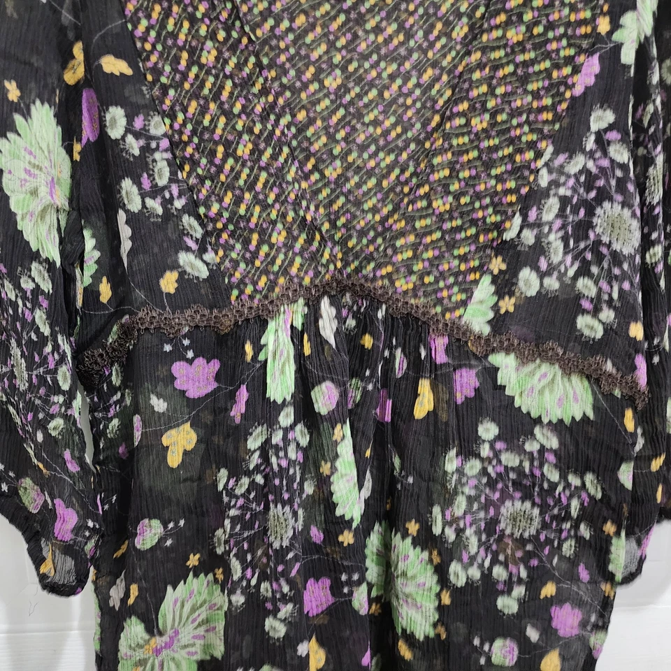 LUX Women's 3/4 Sleeve V Neck Sheer Empire Waist Babydoll Blouse Top 100% Silk S - Image 3 of 4