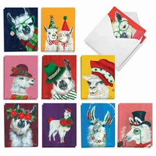 20 Christmas Cards (10 Designs, 2 Each) - Personality Llamas AM7036XSG-B2x10