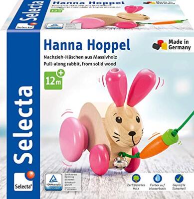 Selecta 62023 Hanna Hoppel Nachzieh Hase Schiebespielzeug Holzspielzeug 13 cm
