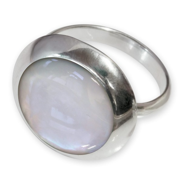Damen Ring Silber 925 Offener Perlmutt Muschel Ring Silber Fingerring Frau-image