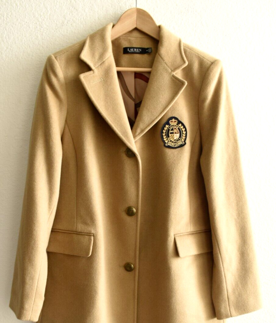 crest patch wool blend coat lauren ralph lauren