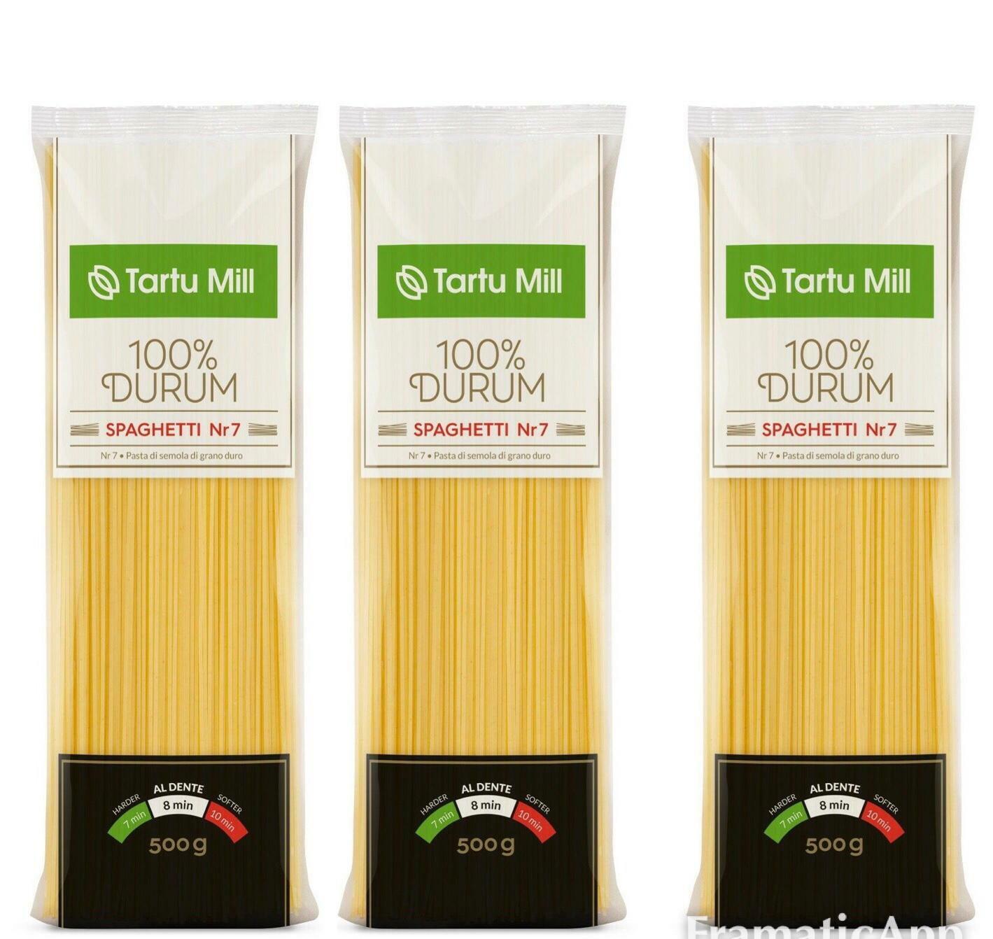 1.5kg PASTA SPAGHETTI Nr 7 ORIGINAL100% DURUM WHEAT SEMOLINA TARTU MILL 3x500g