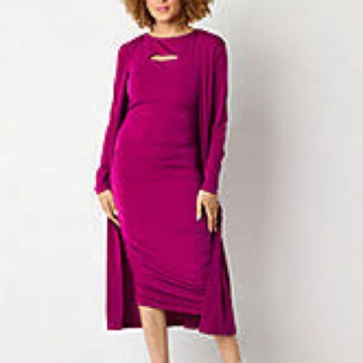 Bold elements women s midi jacket Sleeveless dress two piece set purple XL New