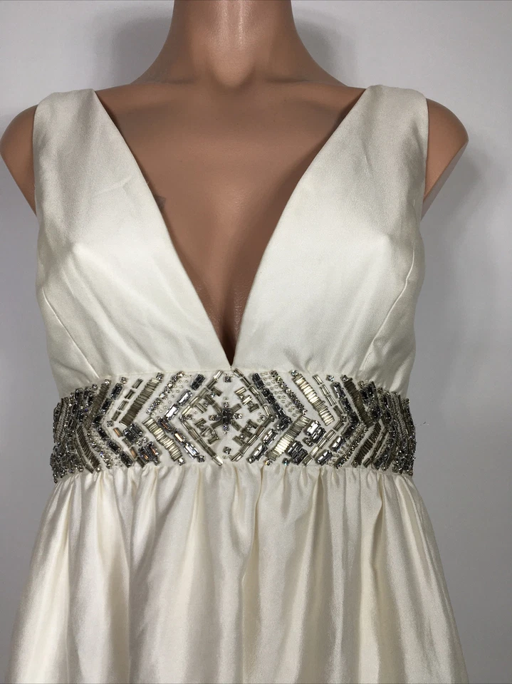 $1100 J Crew Seda Tafetán Vestido de Novia Vestido 6 Marfil Cuentas Estrás A9654 NUEVO Foto 4 de 4