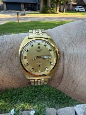 Stunning Vintage Gold Tone Men s Swiss Tissot Seastar Automatic Watch. Runs Well