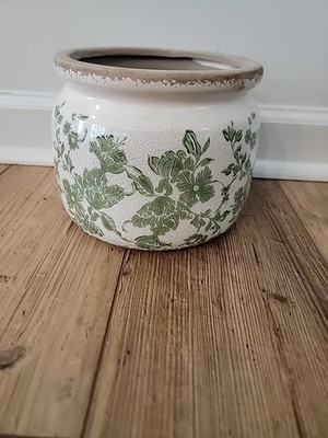 Ceramic Flower Pot With Green Stems/flowers For Decorations - Inside 5.5'' X 5.5''