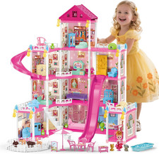 Villa Toys for Girls, 4 Stories 12 Rooms Villa Playhouse with Lights, Doll, Furn