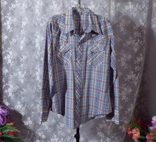 Vintage 70s Cowboy Shirt Size Large 1970s Retro Western Rodeo Plaid Cabincore