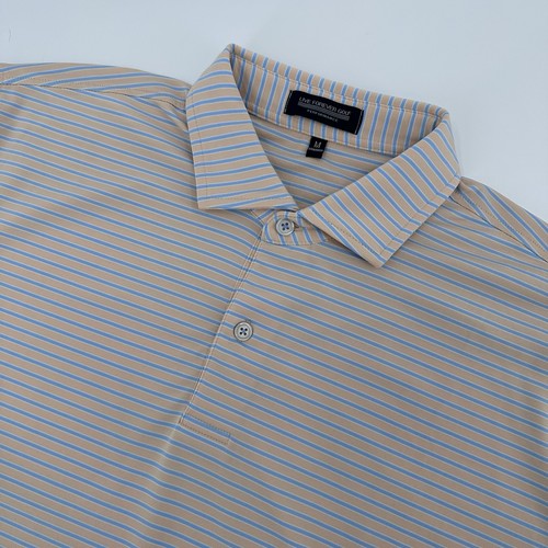 Live Forever Golf Polo Shirt Mens Medium Orange Blue Striped Golf Performance
