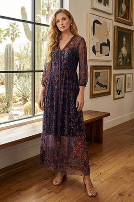#ad #ad Johnny Was Theia Mesh Maxi Dress C34325 8 $178.00
