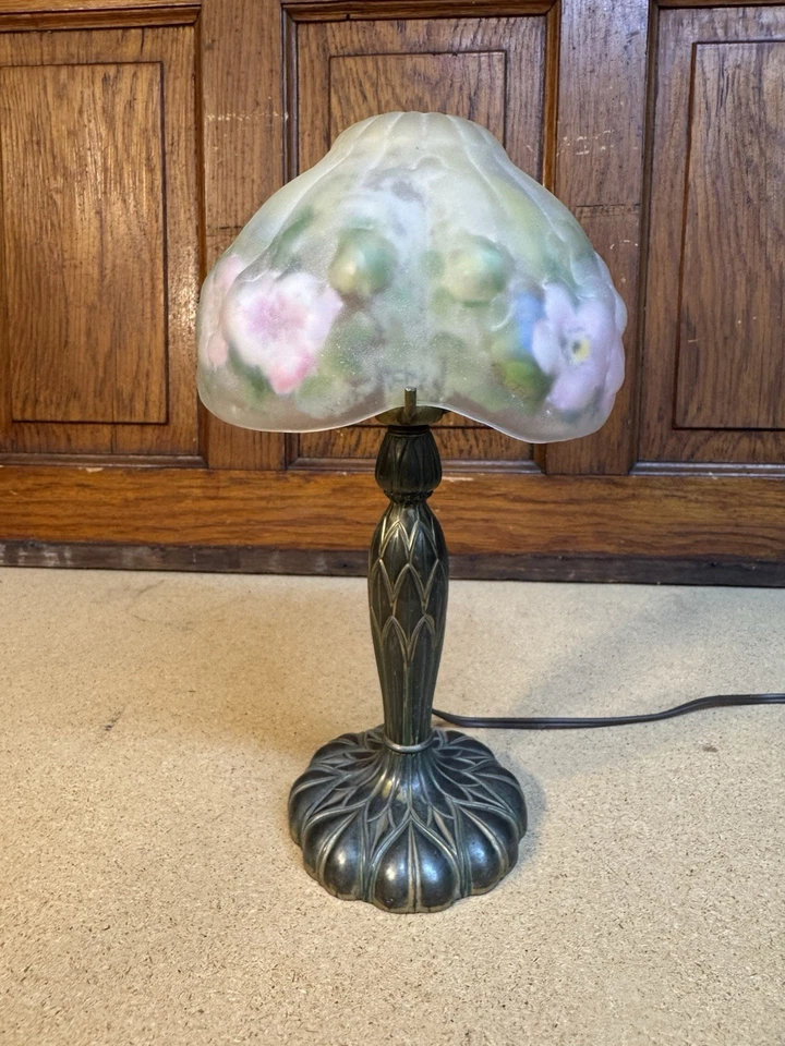 Antique Pairpoint Puffy Mini Lamp - Vintage Table Lamp W Floral Shade - Image 2 of 4