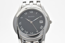"Near Mint" GUCCI 5500M Black Dial Date Men Qz Watch Swiss 17.5cm Vintage JAPAN