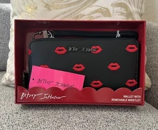 Betsey Johnson Embroidered Lips Zippy Wallet