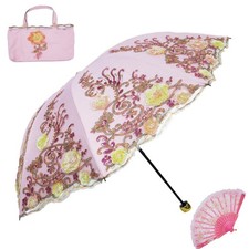 Vintage Lace Umbrella with UPF50 Sun Protection, 3D Flower Chinese Embroider...