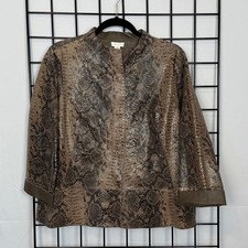 Chico's Snakeskin Leather 3/4 Sleeve Jacket Womens 2 Large Taupe Reversible