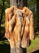 Vintage Red Fox Fur Jacket 70s Boho Festival Coat Multi Tone Long Hair S/M 29