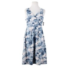Eddie Bauer Dress NEW 99 Sz S Dust Dindgo Blue Peach Pockets Poly Spandex Dress