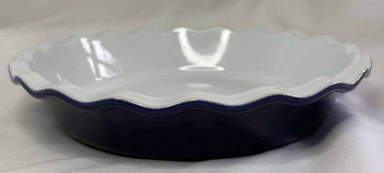 Emile Henry France Pie Dish Baking 10” Cobalt Blue Ruffled Edge Stoneware EUC