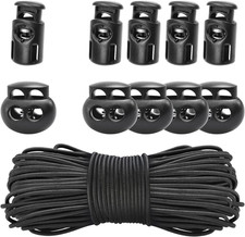 20PC Plastic Spring Cord Lock for Drawstring,1/8"x65' Elastic Cord Paracord Stop