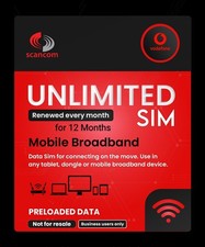 Vodafone Unlimited 5G Data SIM Prepaid + preloaded renews monthly for 12 Months