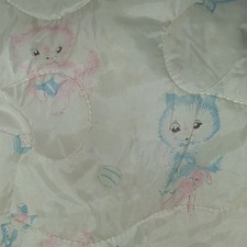 Embroidered Crib Quilt Cats and Toys Theme White Pink Blue Unisex